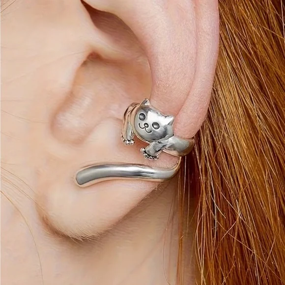 Silver Cat Ear Cuff Earring ~ 2 Pieces - Picture 1 of 3
